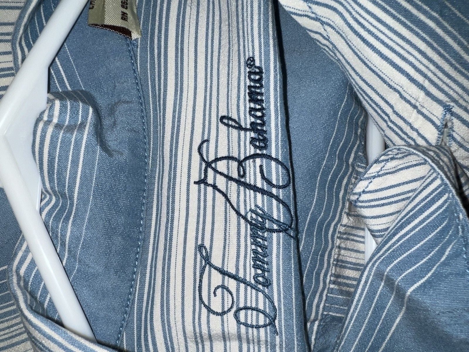 Tommy Bahama Palm Tree Hawaiian Blue Short Sleeve stripe Button Up Shirt Men's M 8