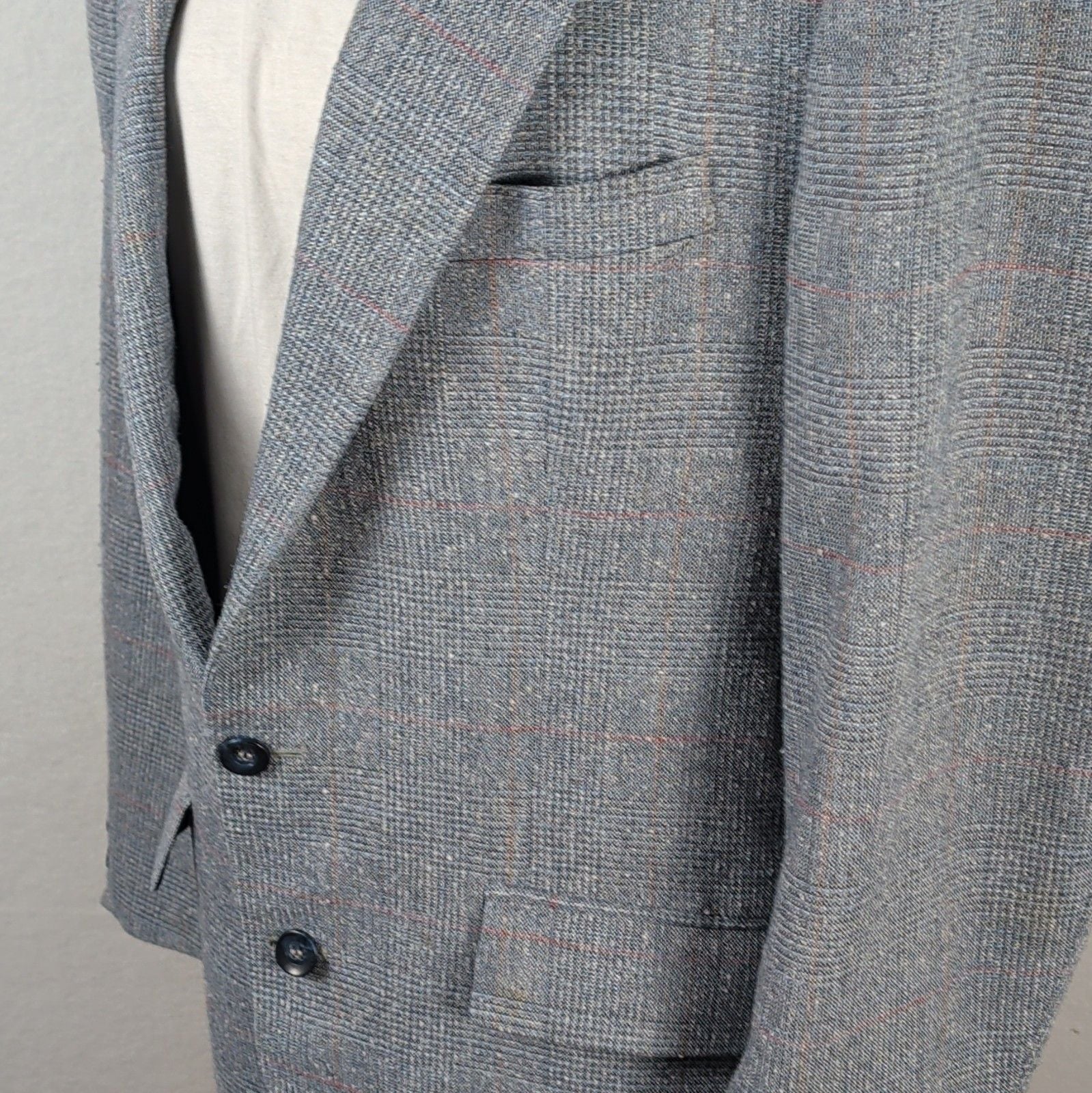 Vintage 40R Sport Coat Made in USA Plaid Blazer Grey Blue Addis Deys Syracuse 5