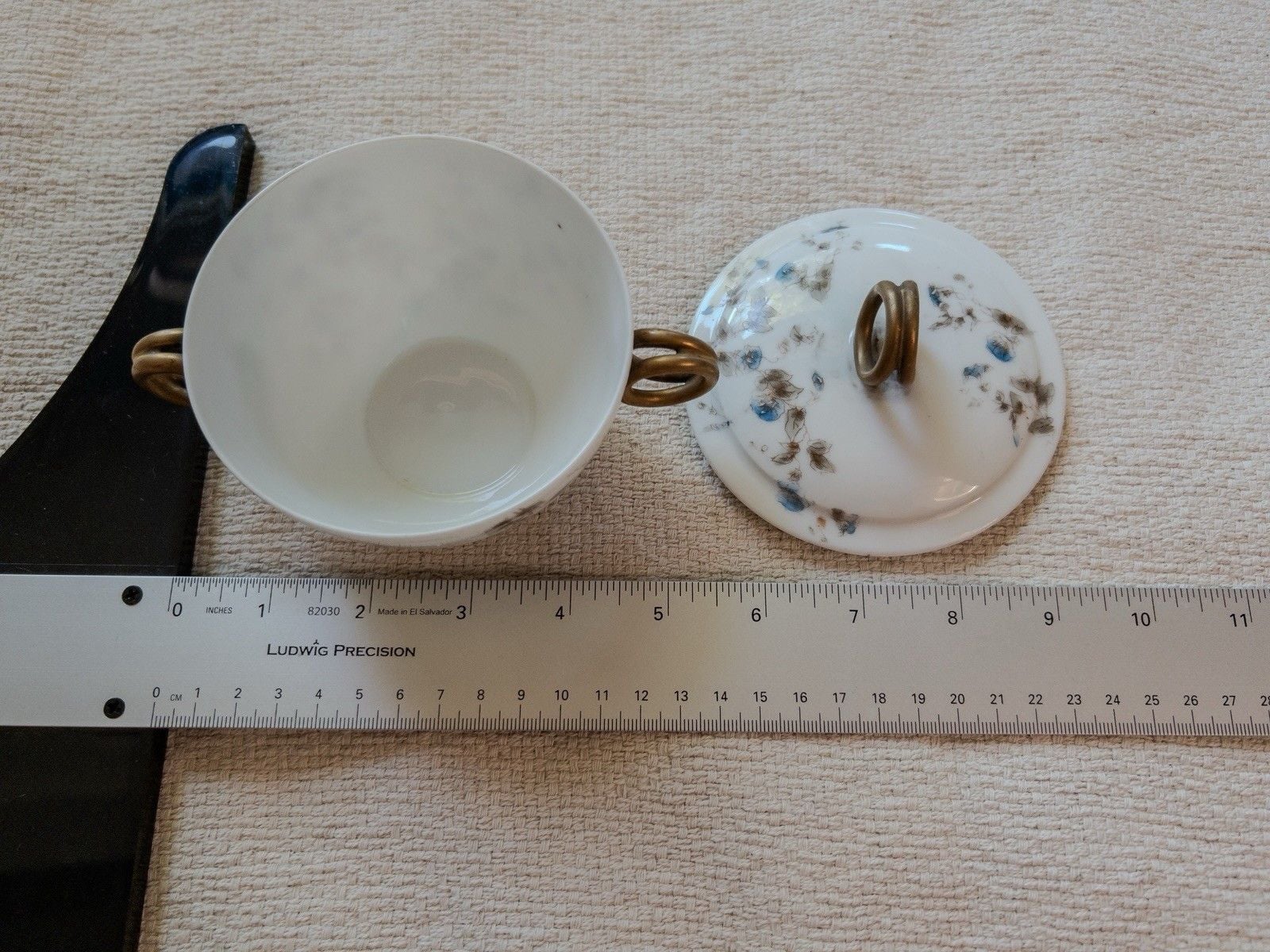 Antique Limoges CFH GDM Sugar Bowl Lidded Cup French Porcelain Blue Floral 1880s 4