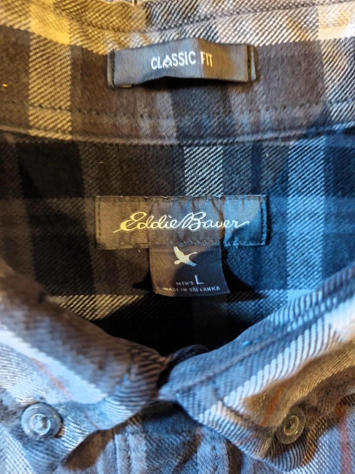 Eddie Bauer Classic Fit Men's Size Large Black, Gray & White Flannel Shirt 6