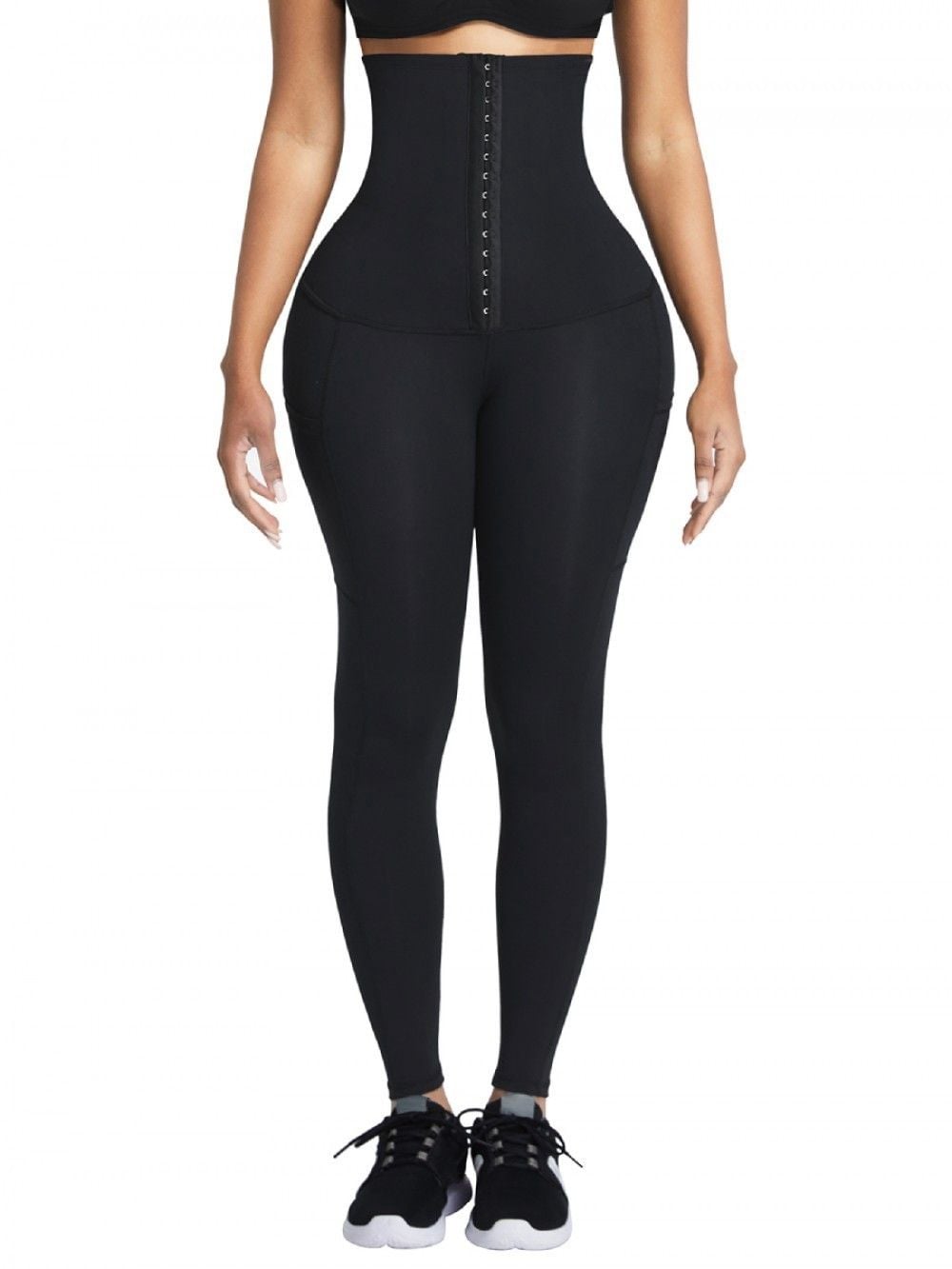 Black Shape Leggings High Waist 3 Hooks Pockets Basic Shaping 3