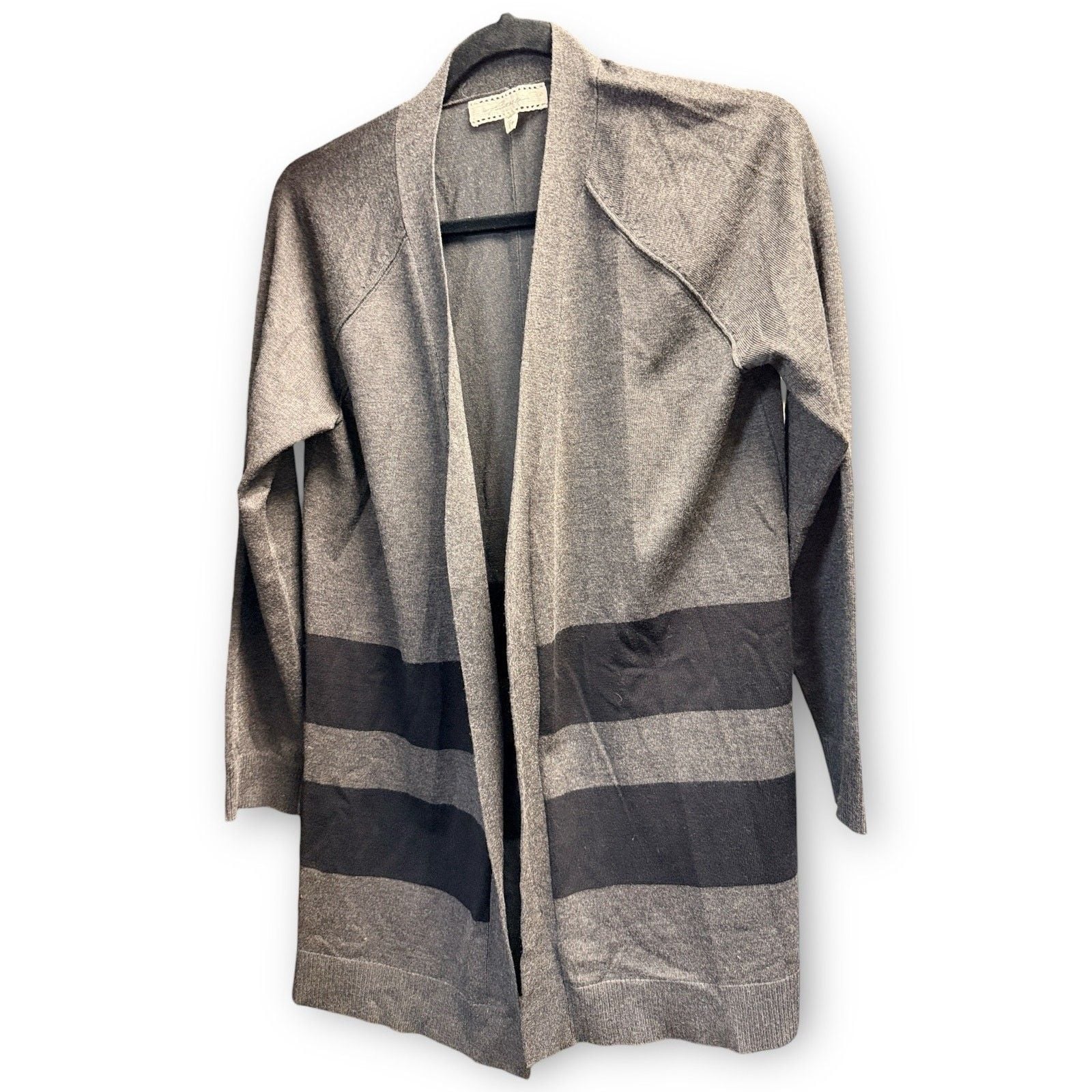 EUC Pointelle Gray & Charcoal Open Front Draped Cardigan Medium 4