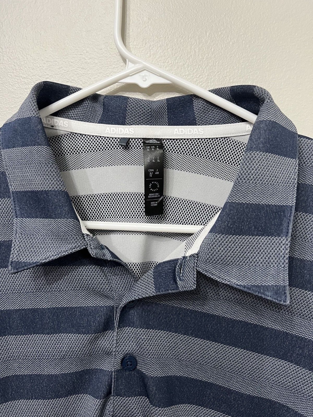 Adidas Polo Shirt Mens XL Blue Two-Color Striped Recycled Polyester Short Sleeve 3