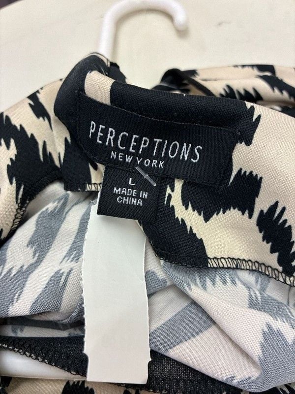 Perceptions New York Black and Beige Ikat Print Ruched Waist Maxi Dress Size L 4