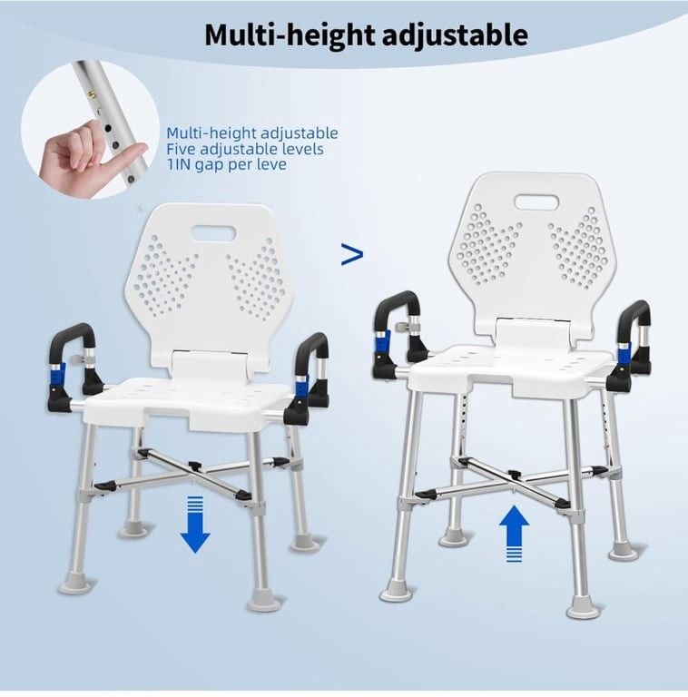 Adjustable Heavy-Duty Bath Chair with Padded Armrest 7