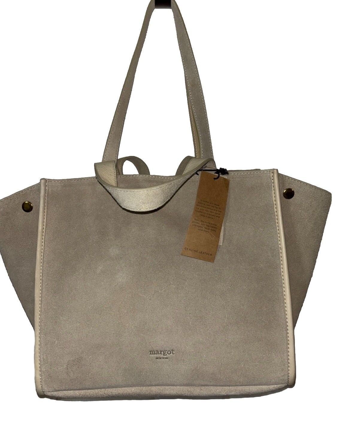 Margot Double Handle Tote Jamee Genuine Leather Suede NWT Beige 2