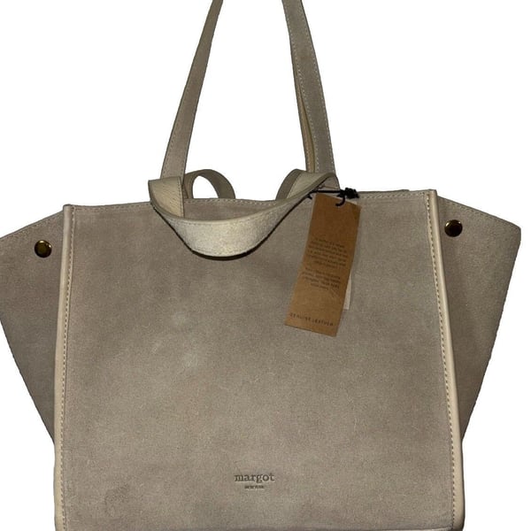 Margot Double Handle Tote Jamee Genuine Leather Suede NWT Beige