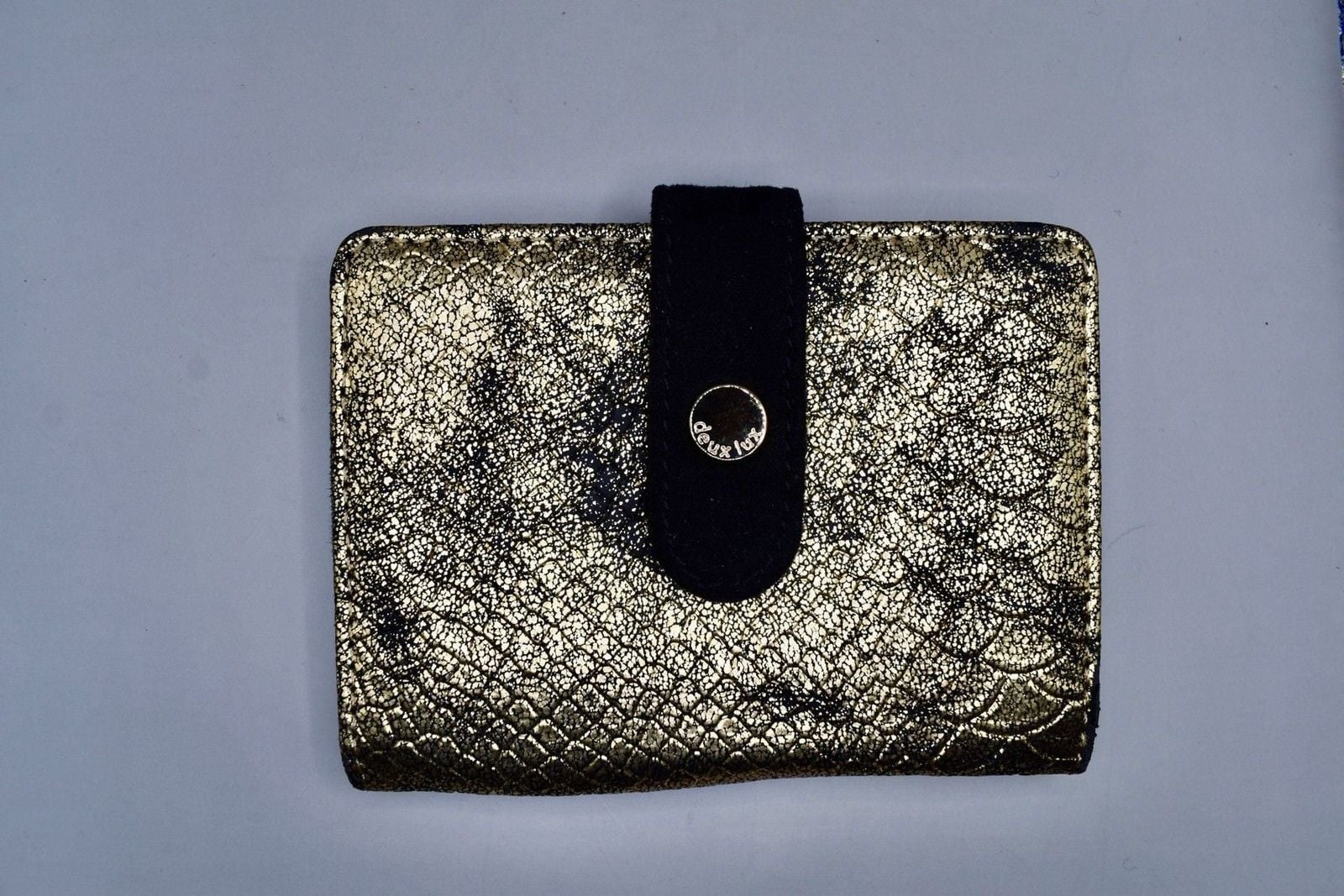 Deux Lux Metallic Gold Snakeskin Small Bifold Wallet with Snap Closure 2