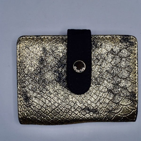 Deux Lux Metallic Gold Snakeskin Small Bifold Wallet with Snap Closure