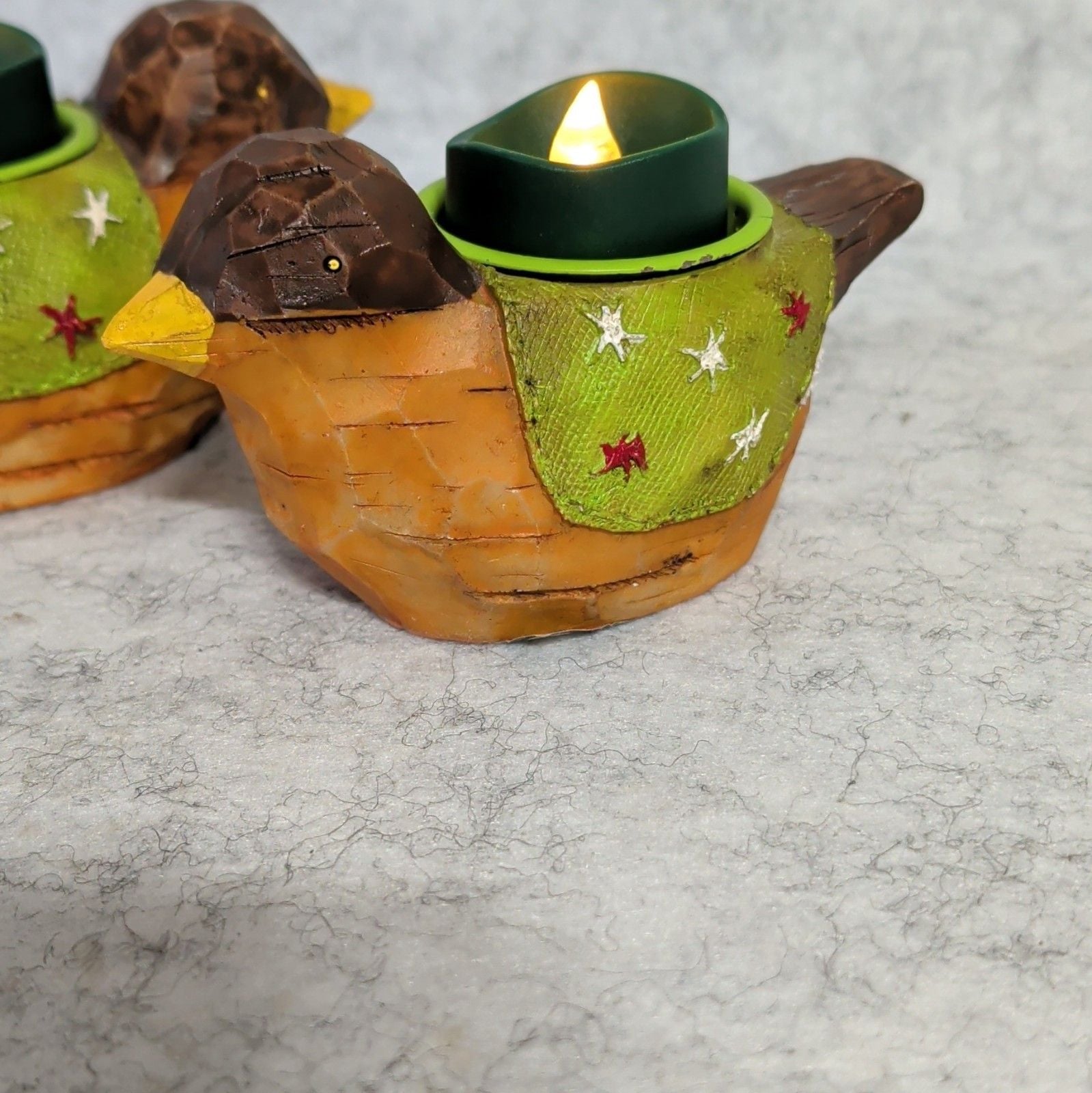 Shaved Wood Chip Pumpkin Fall Decor & Resin Bird Tealight Set Centerpiece
4
