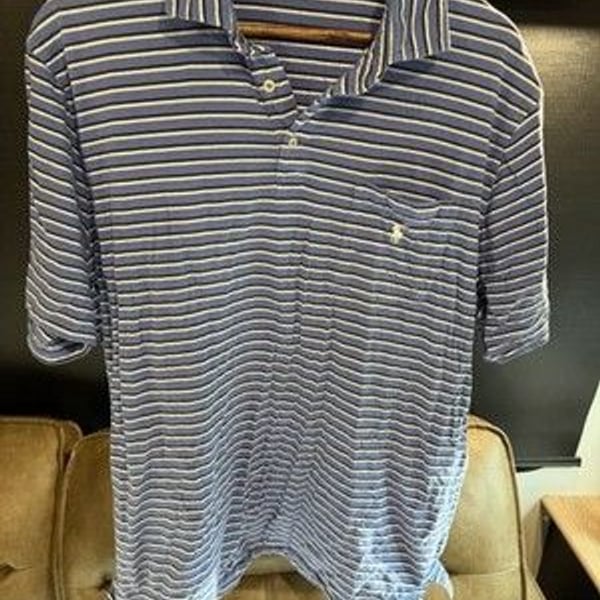 Polo Ralph Lauren Blue/White Striped Short Sleeve Collared Logo Polo Shirt XL