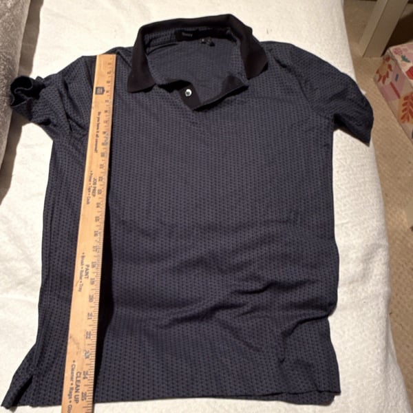 Theory Men's S Blue Geometric Short Sleeve Knit Polo Shirt Contrast Collar