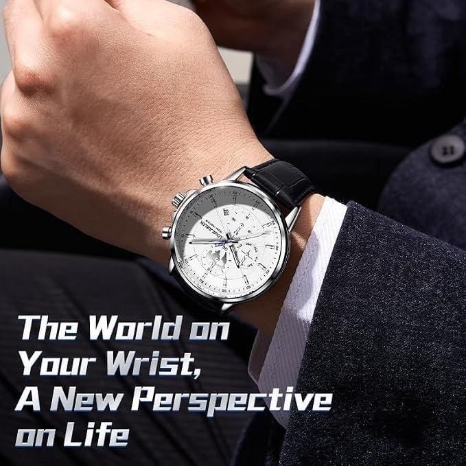 Louie Juelen Mens Automatic Watch White Dial Leather Strap 21 Jewels 30M Water 3