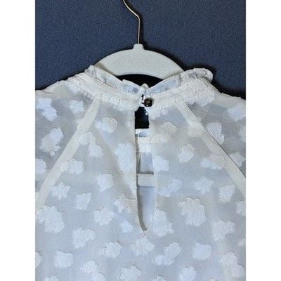 Anthropologie Feather Bone XS White Clip Dot Feminine Ruffle Neck Blouse Boho 9