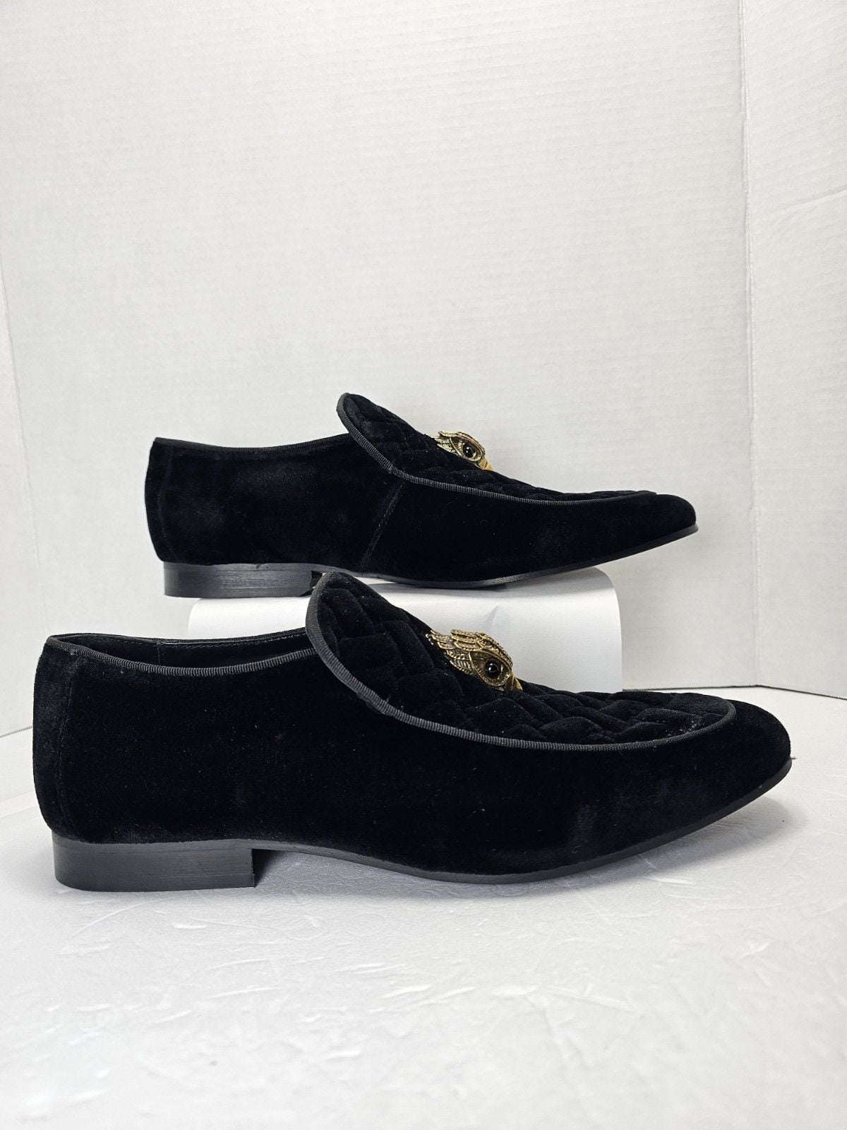 Kurt Geiger Hugh Eagle Black Velvet Loafers Gold Eagle Men’s US 9 EU 42 2