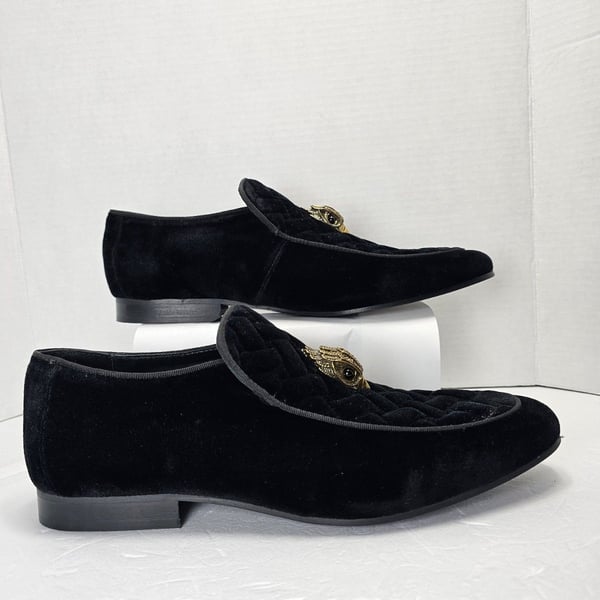 Kurt Geiger Hugh Eagle Black Velvet Loafers Gold Eagle Men’s US 9 EU 42
