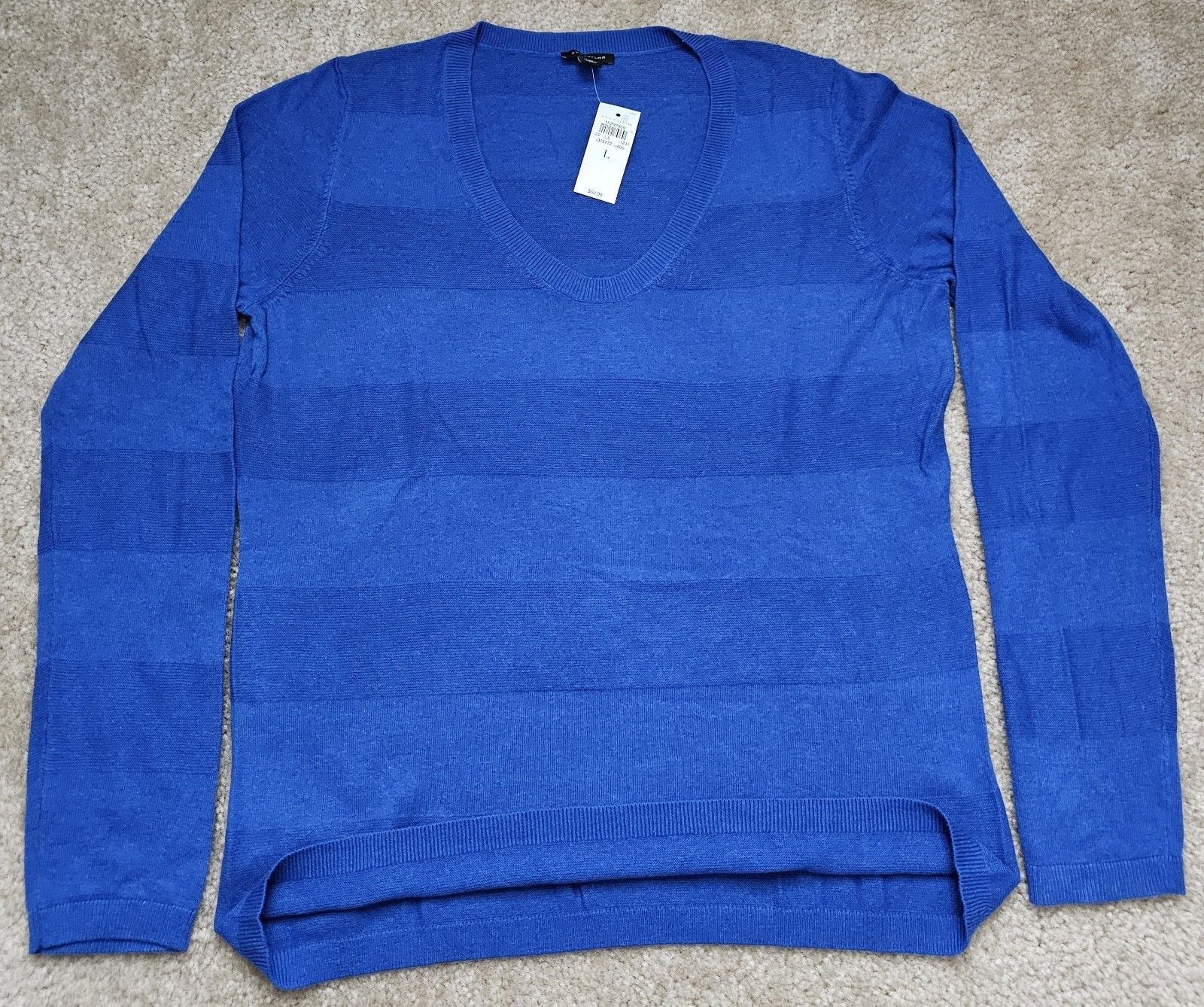 NWT Ann Taylor Blue Scoop Neck Striped Lightweight Sweater Women's L $69 5
