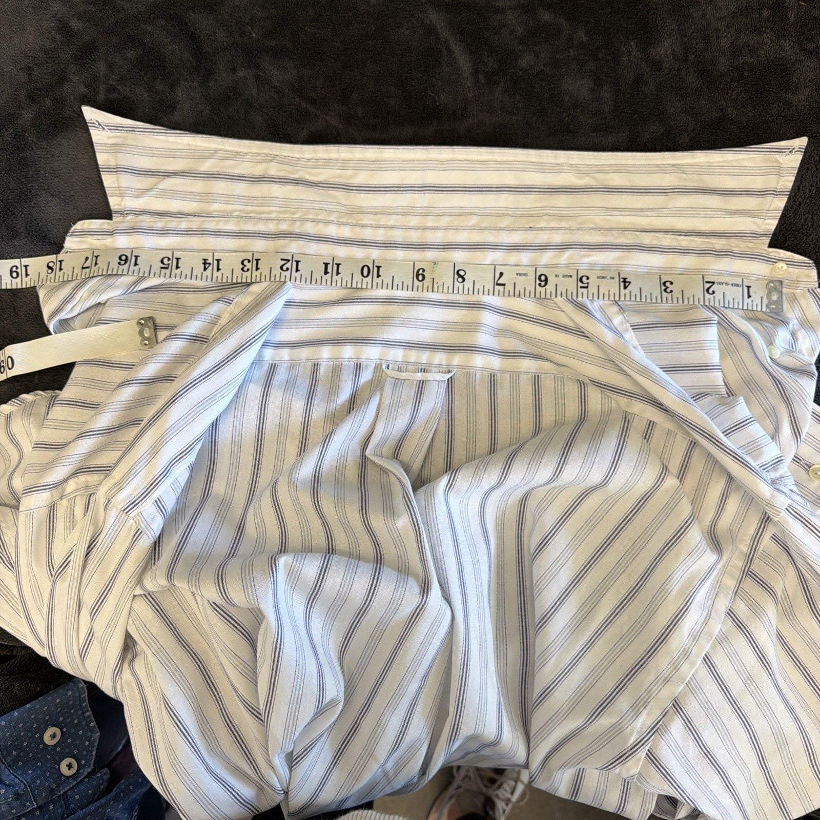 London Fog Men's 16.5 32/33 White/Blue Striped Dress Shirt Button Cotton Blend 6