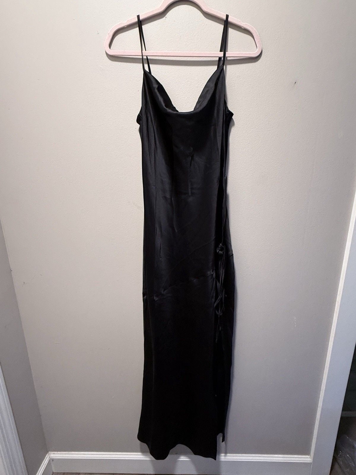 Forever 21 Satin Slip Dress Cowl Neck Side Slit Strappy Sleeveless Size S 4