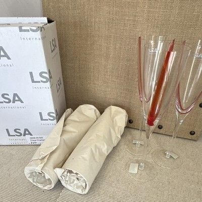 LSA International Freya Champagne Red Flutes Set of 5, Clear/Red Glass, Stemmed 6