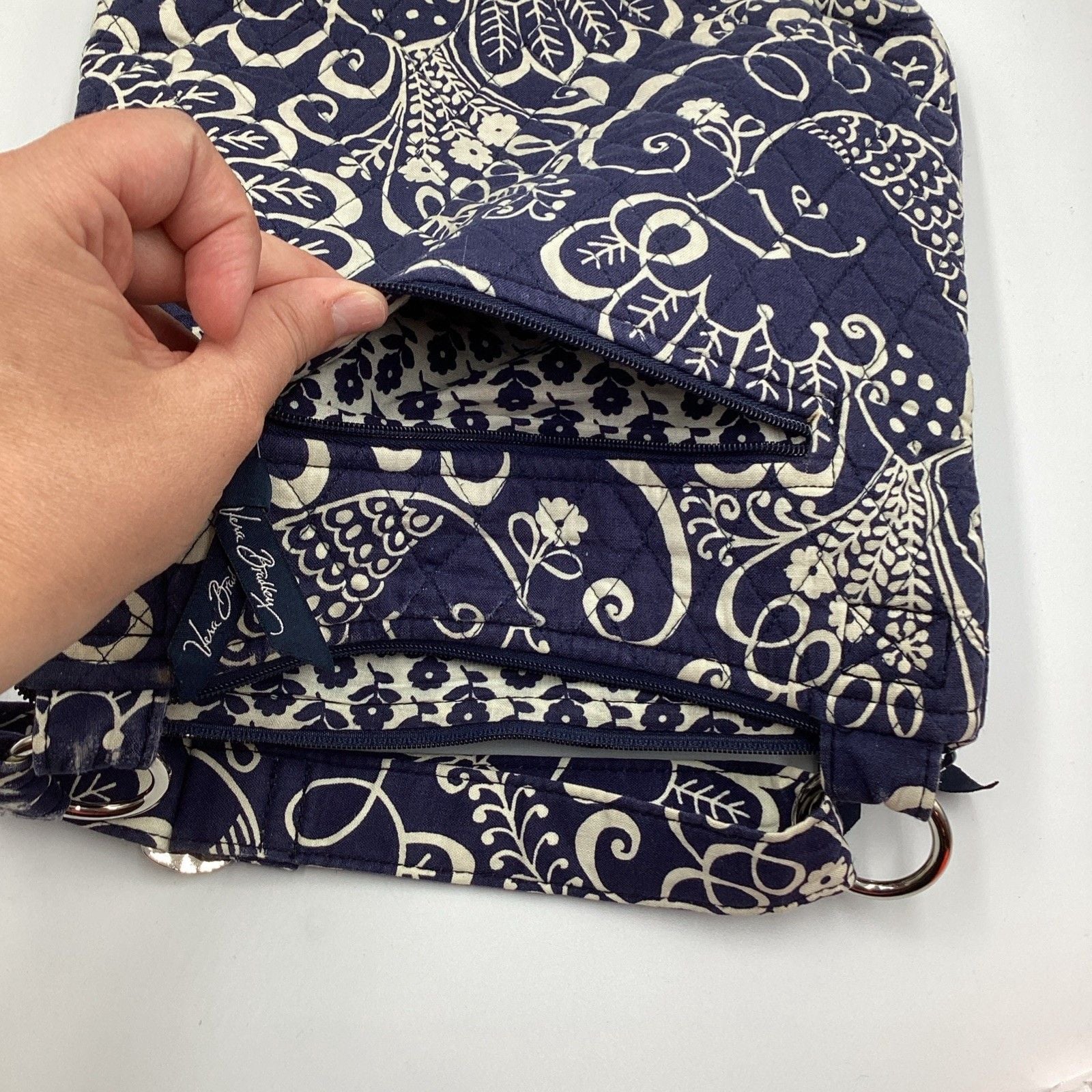 Vera Bradley Hipster Crossbody “Twirly Birds” Navy Blue Retired Pattern 7