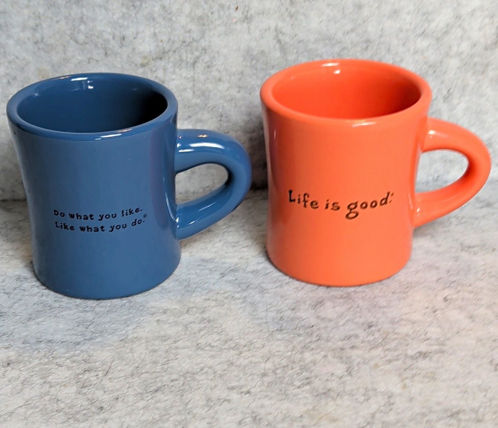 Life is Good Ceramic Coffee Mug Set 12 fl oz 2-Piece Blue Orange Quotes 1