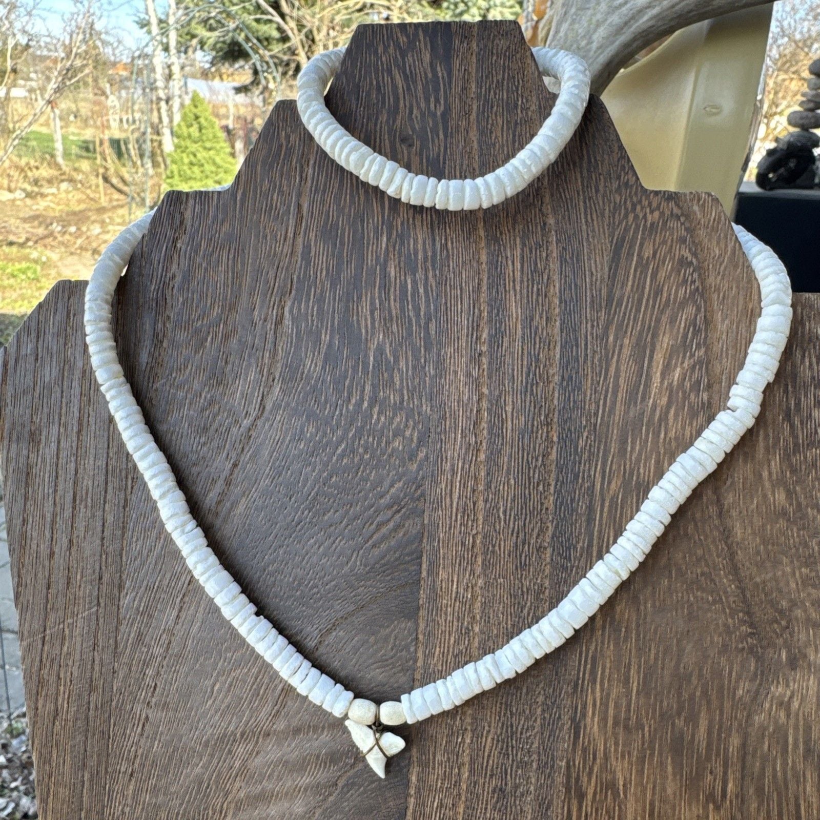 Mermaid Heishi Puka Shell Necklace-set Beach Wedding VTG Estate Shark Tooth 2