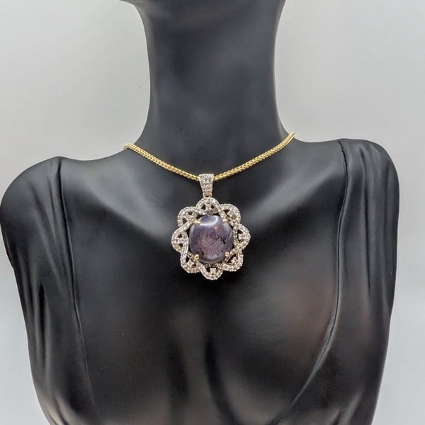 Natural Ruby And White Sapphire Pendant W/ Yellow Gold Overlay