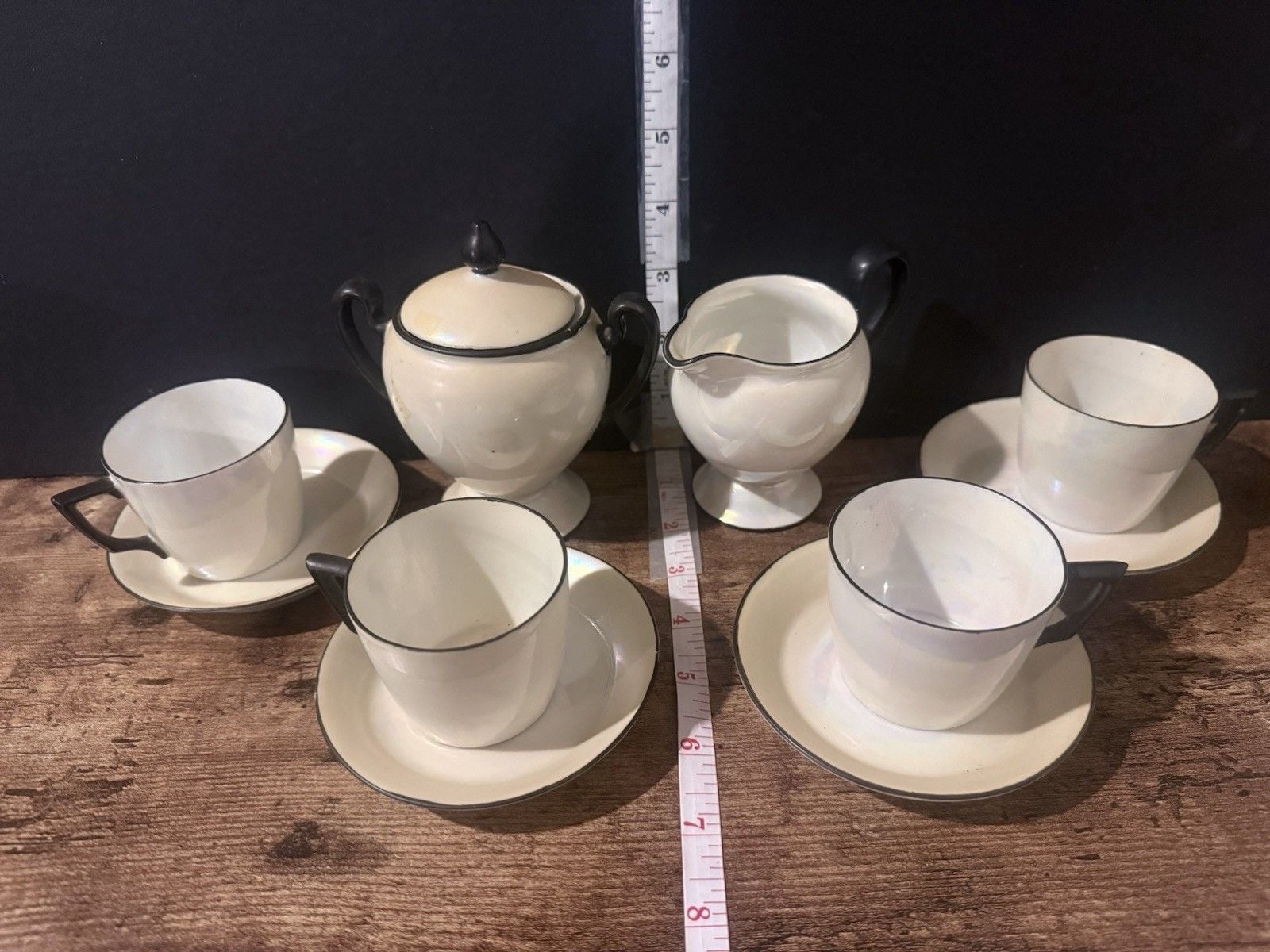 Rare Opalescent Bavaria Germany Opal Iridescent Demitasse Coffee Tea Set 3