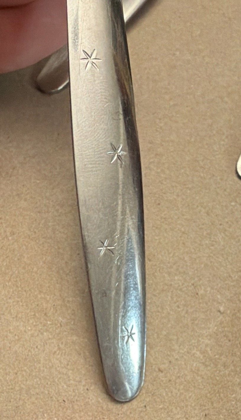 Starflyte Washington Forge Stainless Starburst Oval Soup Spoons MCM 8-pc VTG 6