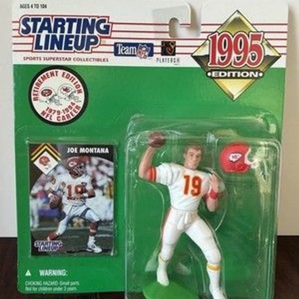 1995 Joe Montana Retirement Edition Starting Lineup Figure Card Chiefs NFL