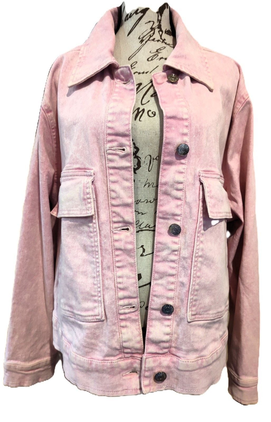 Celebrity Pink Oversized Light Pink Boyfriend Fit Demin Shacket/Jacket Sz L 2