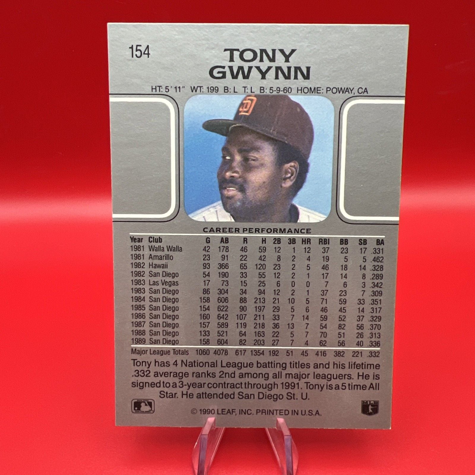 1990 Leaf - Tony Gwynn #154 4
