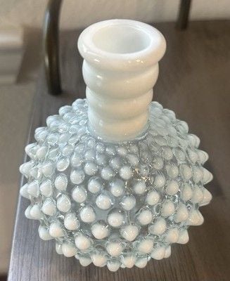 Hobnail Perfume Bottle Vase Opalescent White and Clear Glass Vintage, Pre Owned 1