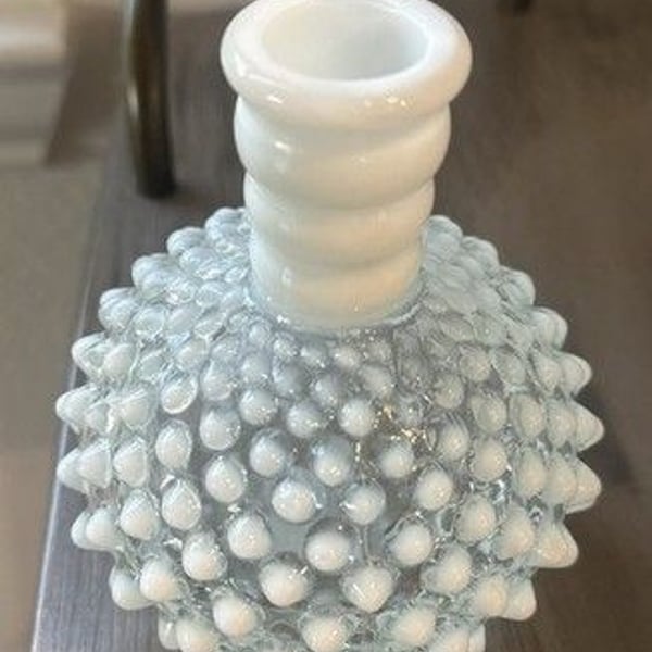 Hobnail Perfume Bottle Vase Opalescent White and Clear Glass Vintage, Pre Owned