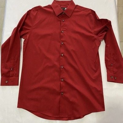 JF J. Ferrar Men’s Red Slim Long Sleeve Shirt L 16-161/2 32-33 2