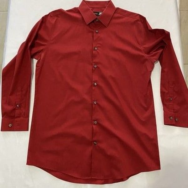 JF J. Ferrar Men’s Red Slim Long Sleeve Shirt L 16-161/2 32-33
