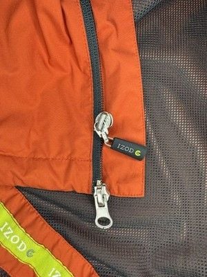 Izod Mens Windbreaker Size XL Full Zip Orange Jacket Rain Coat 10