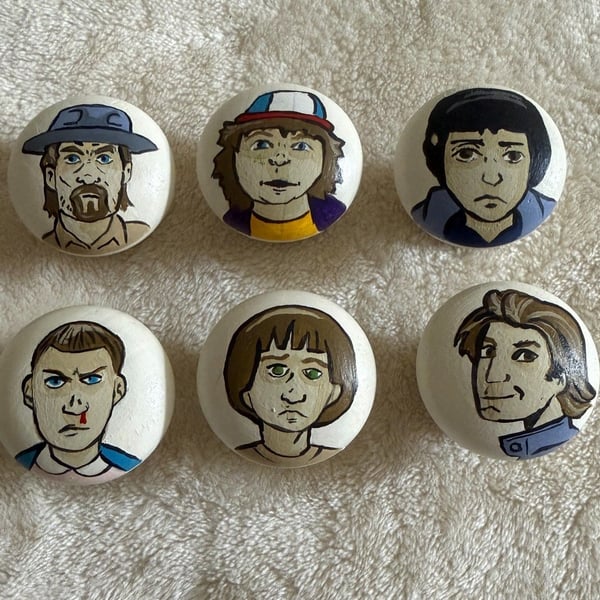 Hand Painted Stranger Things Inspired Wooden Drawer Knob Set~Custom Cabinet Pull