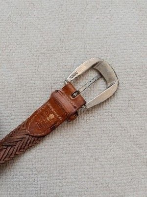Talbots Vintage Brown Braided Woven Leather Belt Silver Western Buckle Boho LRG 5