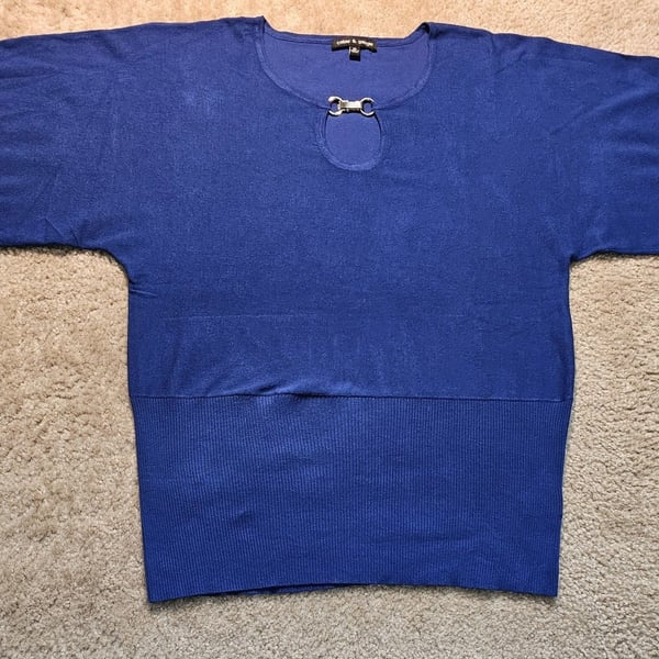 Cable & Gauge Women's XL Blue Dolman Batwing Sweater Keyhole Hardware Tunic