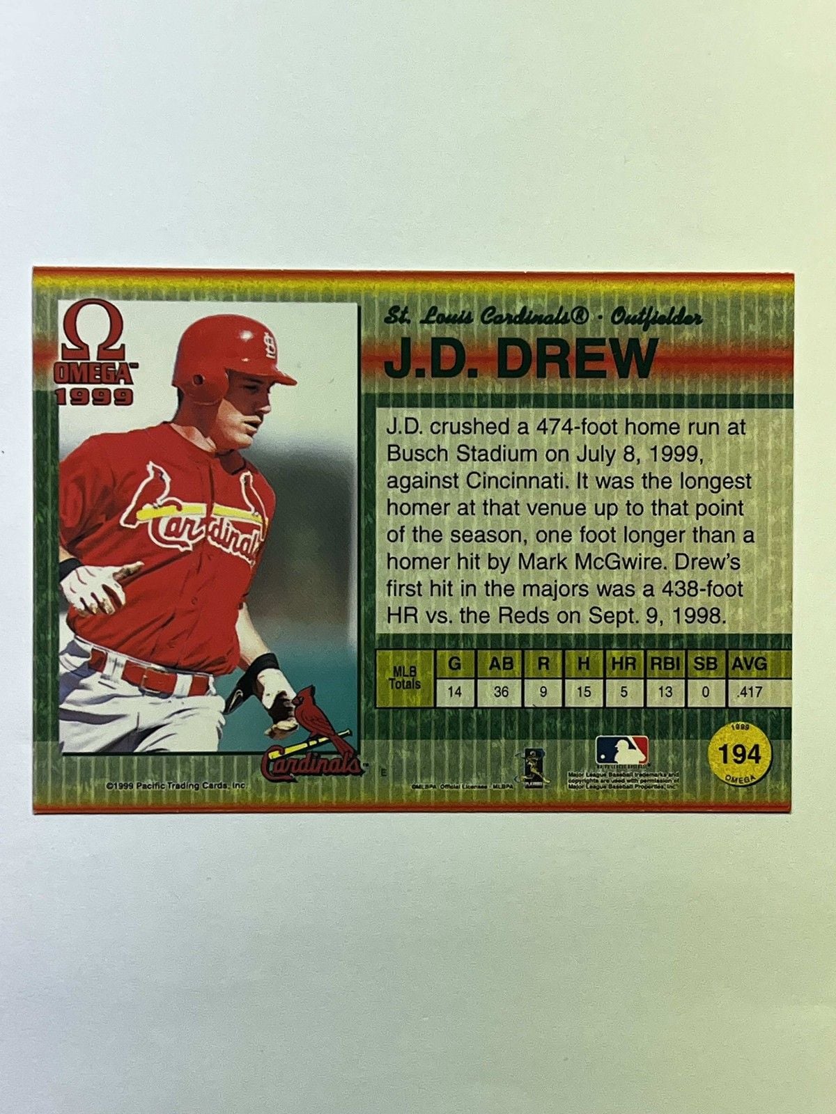 1999 Pacific Omega Gold #194 J.D. Drew/299 St. Louis Cardinals 2