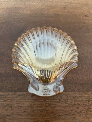 Vintage Carnival Glass Trinket Dish IRIDESCENT Glass Marigold Seashell 6" MINT 4