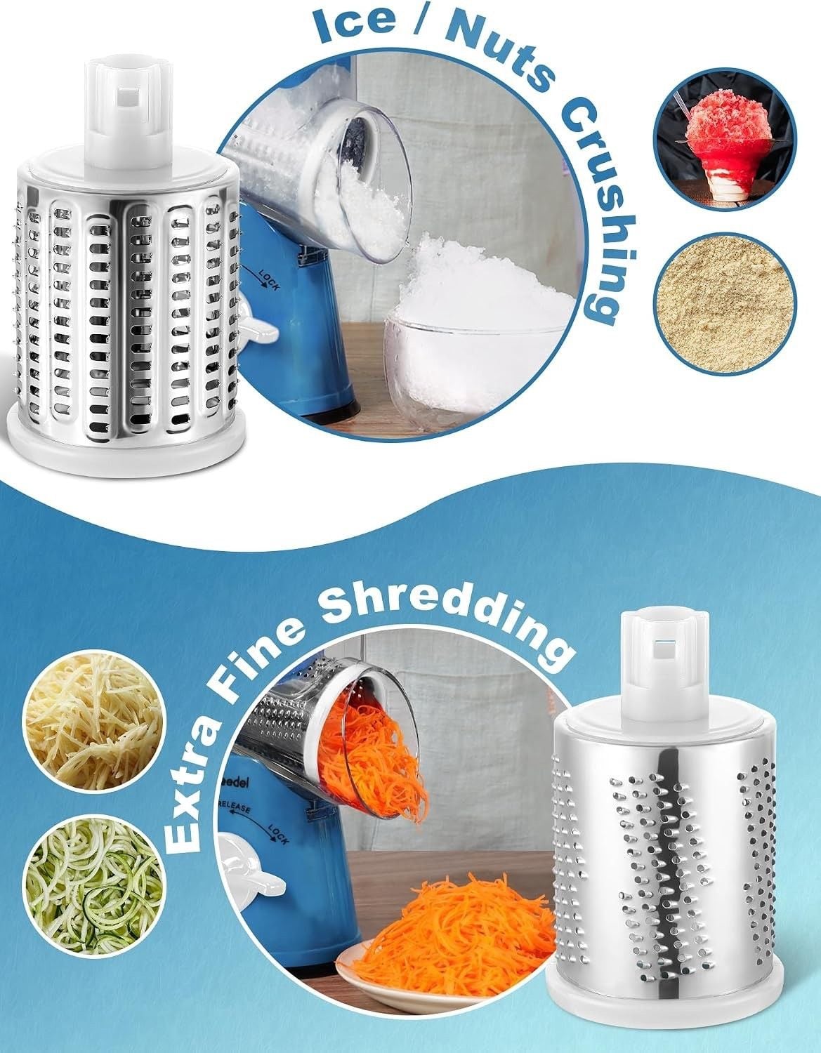 Geedel Rotary Cheese Grater Hand Crank, Cheese Shredder Vegetable Slicer 5