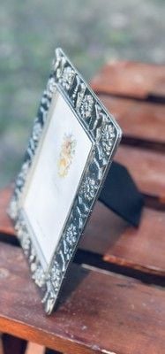 VTG NOS Amora Signed Pewter Butterfly Sunflower Geometric Picture Frame 3.5 x 5” 10