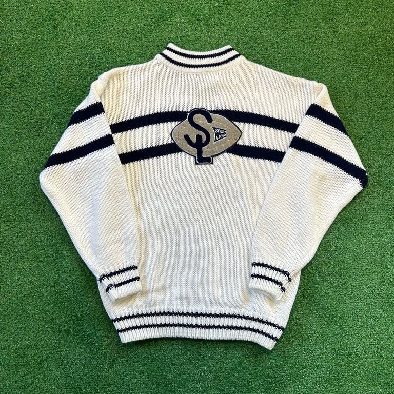 Vintage sport land White Knitted Sweater with Black Stripes 6