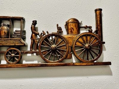 Vintage 1971 Large 33” Freight Train w/People Aboard The Train Copper Tone Art 6