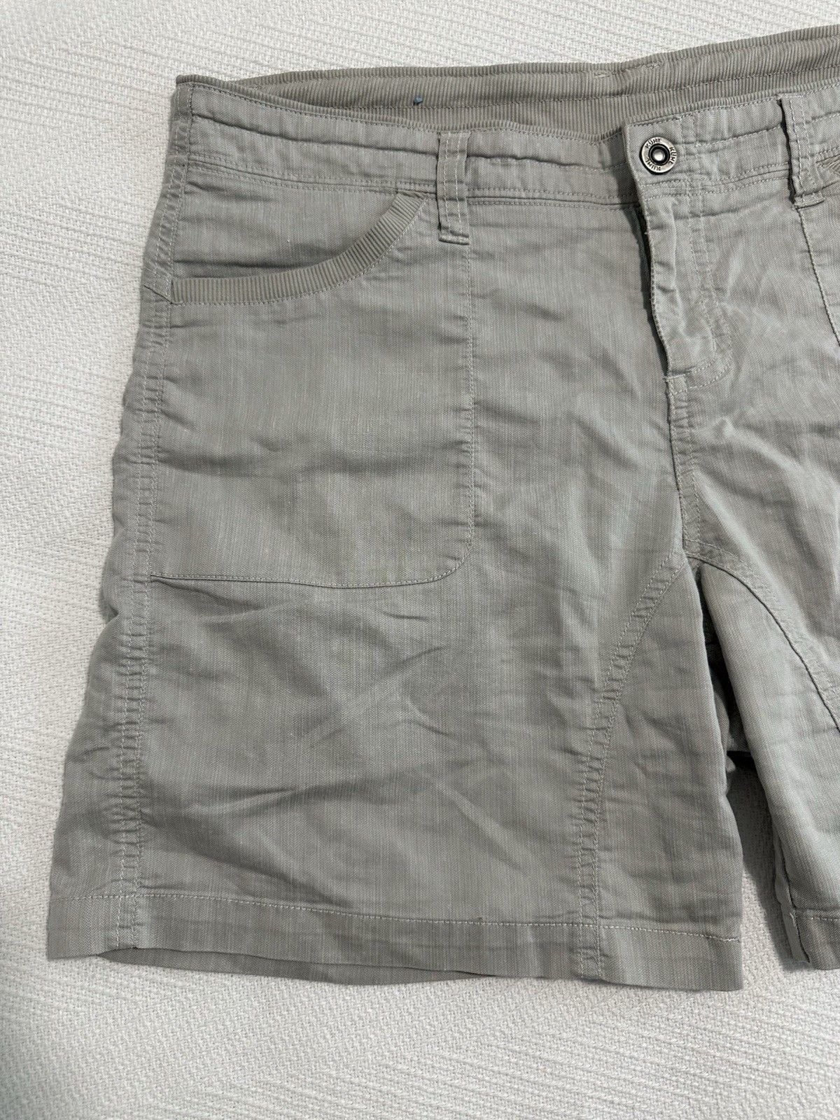 Kuhl Cabo Shorts Gray Cotton Linen Blend Hiking Hidden Drawsting Waist Size 12 3