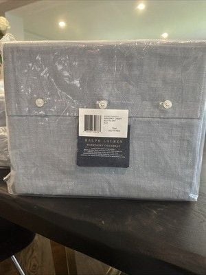 Ralph Lauren Workshirt Chambray KING Extra Deep Fitted Sheet Blue FAST to ship! 1