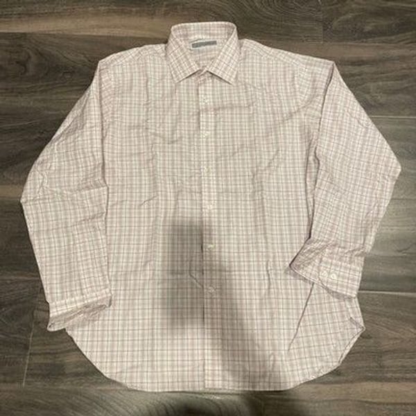 Michael Kors Dress Shirt Mens 16 32/33 Pink Plaid Long Sleeve Button Up Casual